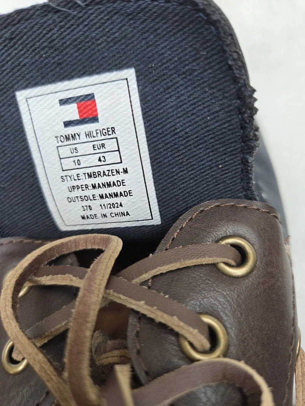 Tommy Hilfiger Men's Boat Shoes Navy Brown Leather Lace Up Loafers US 10 EU 43
